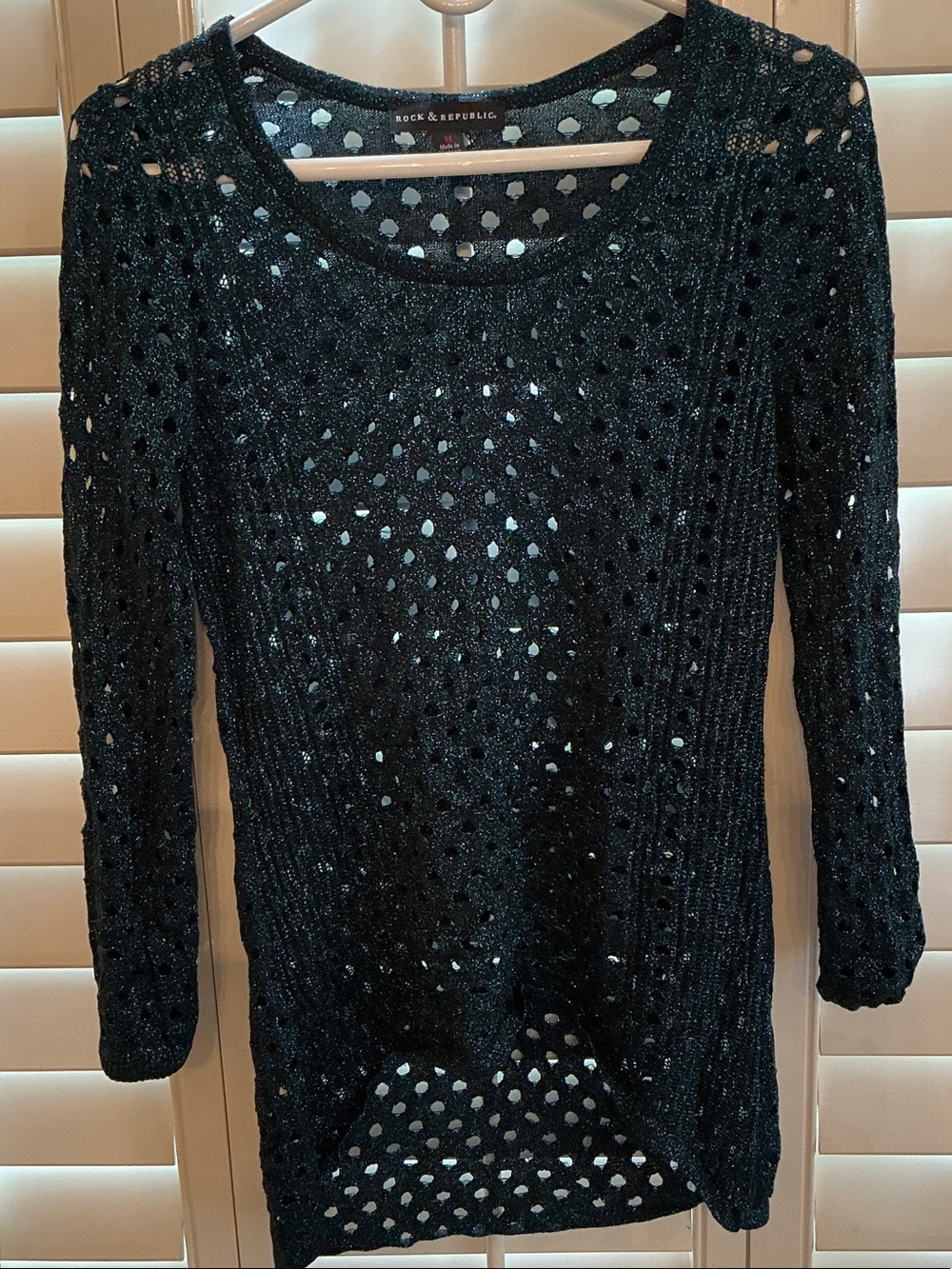 Rock & Republic Black Open-Weave Long Sleeve Top